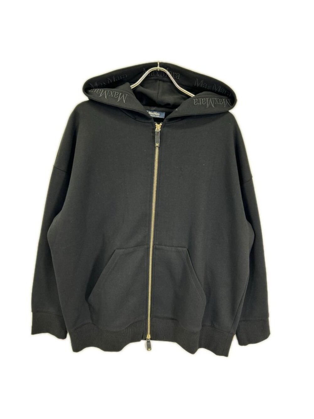 Max Mara S Black Doppia Logo Embroidery Zip Hoodie